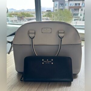 Kate Spade Gray White Bag and Black Wallet Women's Bag Set